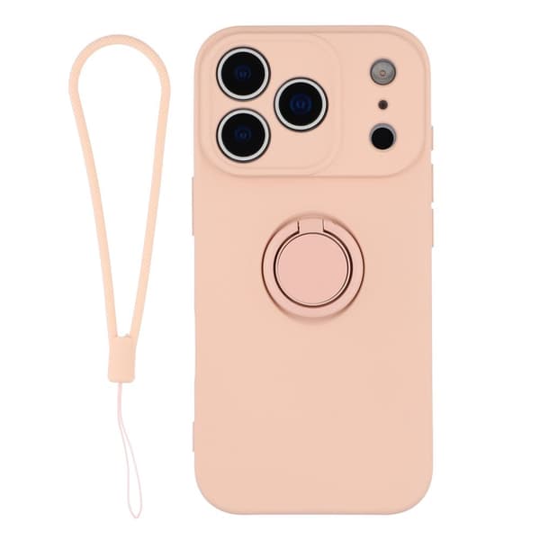Silikonskal till iPhone 18 Pro Max med ringhållare och rem Rosa