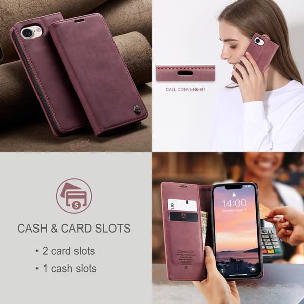 CaseMe Slim Plånboksfodral iPhone 16e Röd
