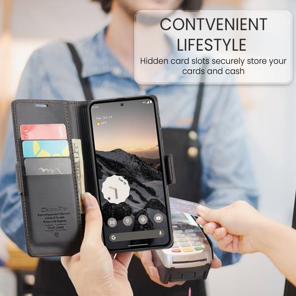 CaseMe Slim Plånboksfodral RFID-skydd Google Pixel 10 Pro Svart