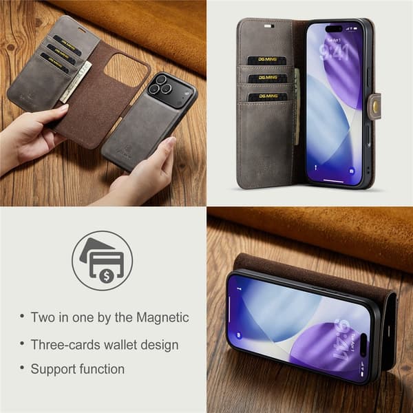 DG.MING 2-in-1 Magnet Wallet iPhone 17 Pro Brown