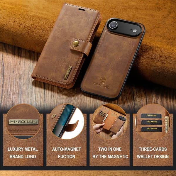 DG.MING 2-in-1 Magnet Wallet iPhone Air Cognac