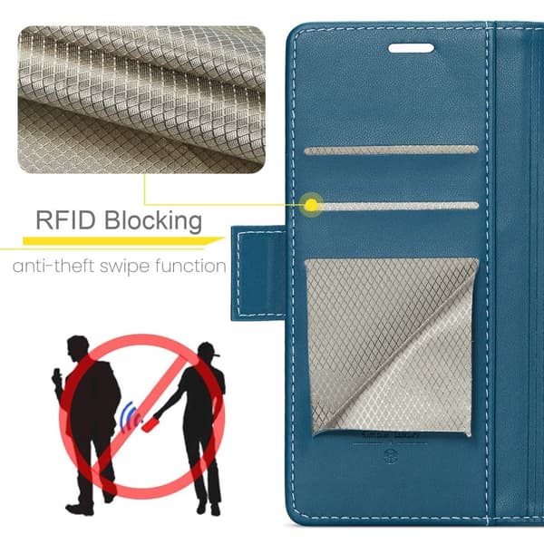 CaseMe Slim Plånboksfodral RFID-skydd Samsung Galaxy S24 FE Blå