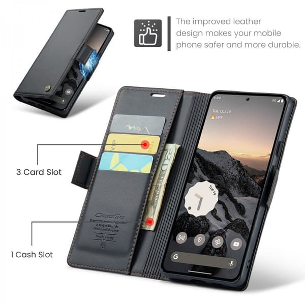 CaseMe Slim Plånboksfodral RFID-skydd Google Pixel 10 Svart