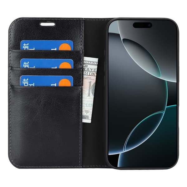 Mobilfodral iPhone 17 Pro Äkta Läder Svart