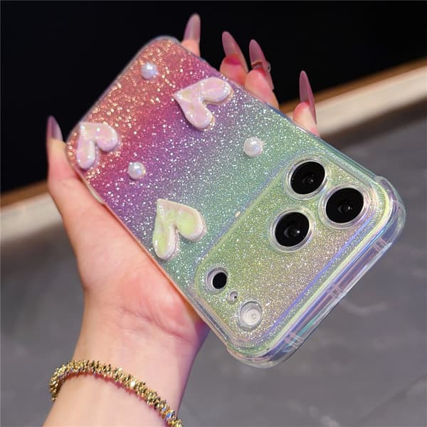 Mobilskal Glitter Hjärtan till iPhone 18 Pro Max Rosa
