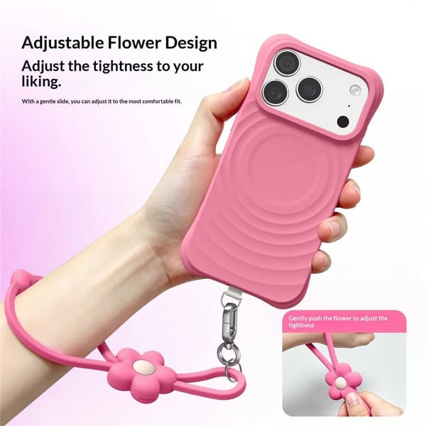 Mobilskal Blommor till iPhone 18 Pro MagSafe med rem Rosa