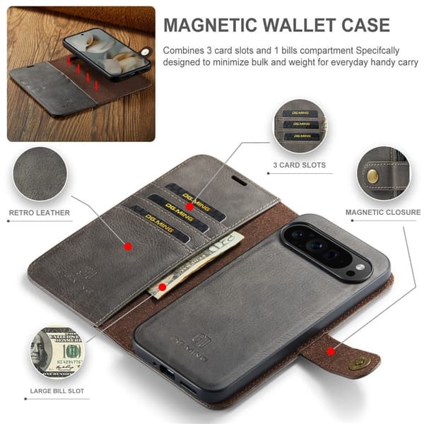 DG.MING 2-in-1 Magnet Wallet Google Pixel 10 Pro XL Brown