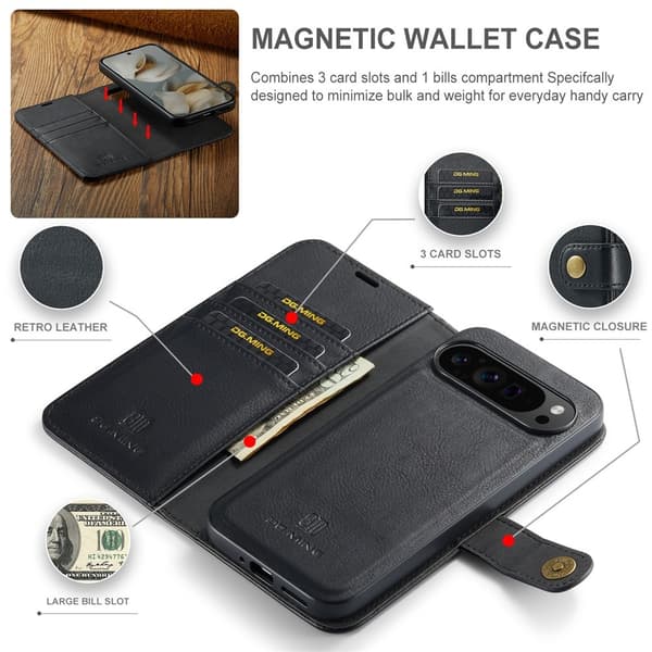 DG.MING 2-in-1 Magnet Wallet Google Pixel 10 Pro XL Black