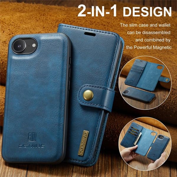 DG.MING 2-in-1 Magnet Wallet iPhone 16e Blue