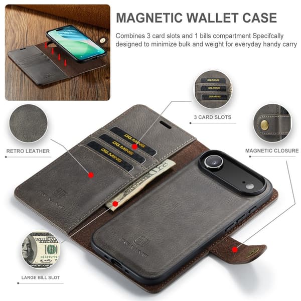DG.MING 2-in-1 Magnet Wallet iPhone Air Brown
