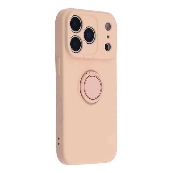 Silikonskydd till iPhone 18 Pro med ringhållare och rem Rosa