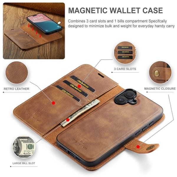 DG.MING 2-in-1 Magnet Wallet iPhone 17 Cognac