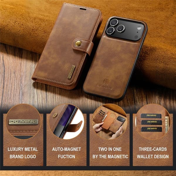 DG.MING 2-in-1 Magnet Wallet iPhone 17 Pro Max Cognac