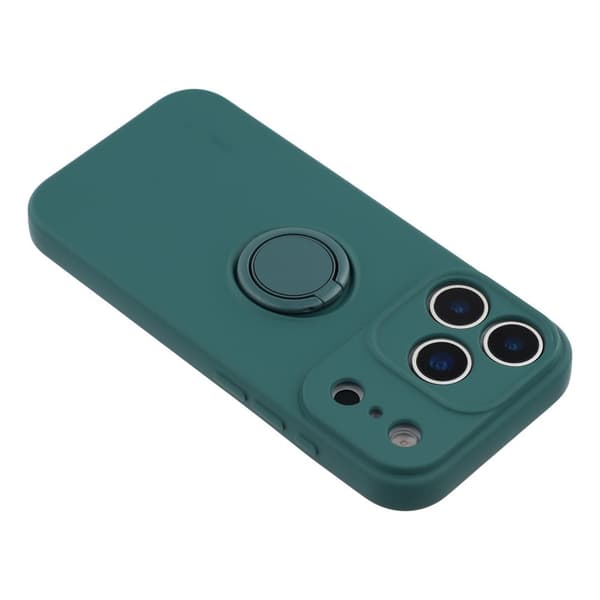 Silikonskal till iPhone 18 Pro Max med ringhållare och rem Mörkgrön