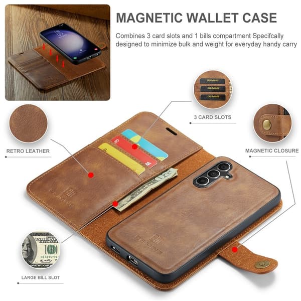 DG.MING 2-in-1 Magnet Wallet Samsung Galaxy S26 Plus Cognac
