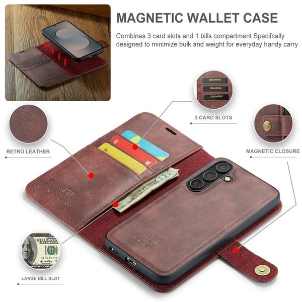 DG.MING 2-in-1 Magnet Wallet Samsung Galaxy S25 FE Red
