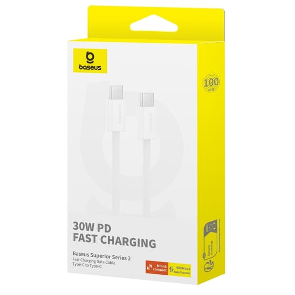 Baseus Superior 30W USB-kabel USB-C - USB-C 1m Vit