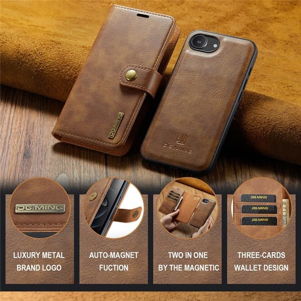 DG.MING 2-in-1 Magnet Wallet iPhone 16e Cognac