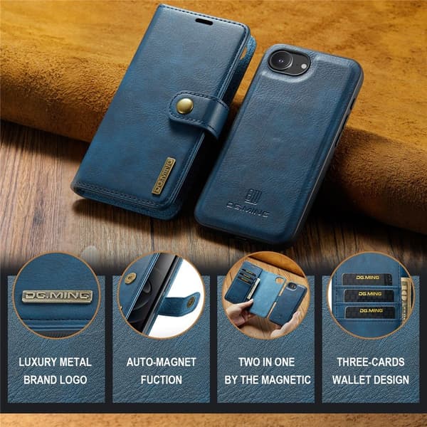 DG.MING 2-in-1 Magnet Wallet iPhone 16e Blue