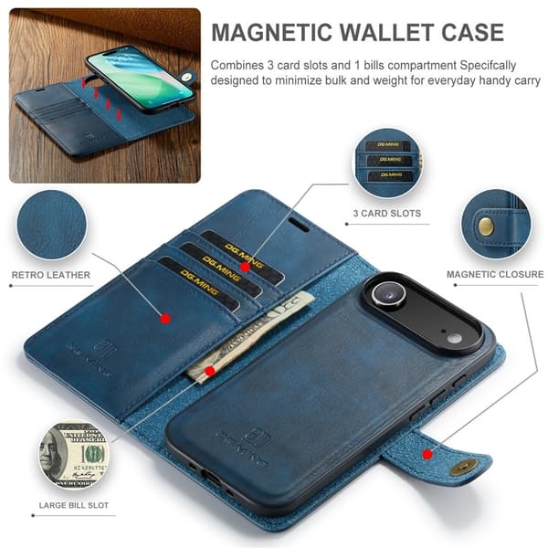 DG.MING 2-in-1 Magnet Wallet iPhone Air Blue