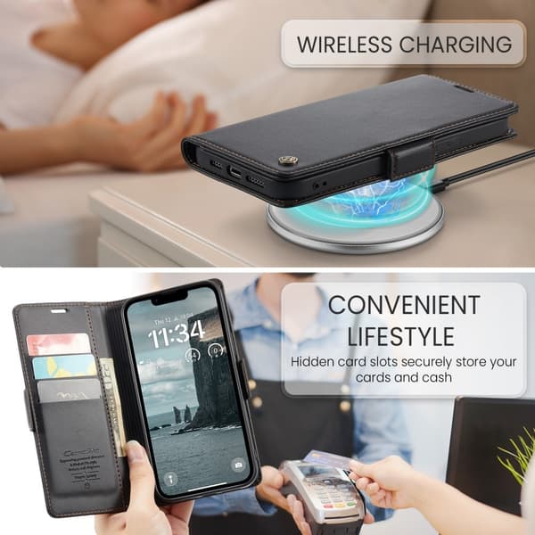 CaseMe Slim Plånboksfodral RFID-skydd iPhone 16e Svart