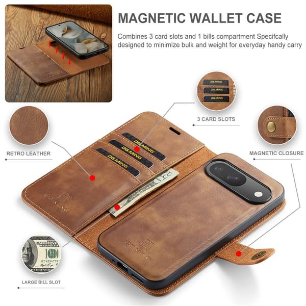 DG.MING 2-in-1 Magnet Wallet Google Pixel 10 Pro Cognac