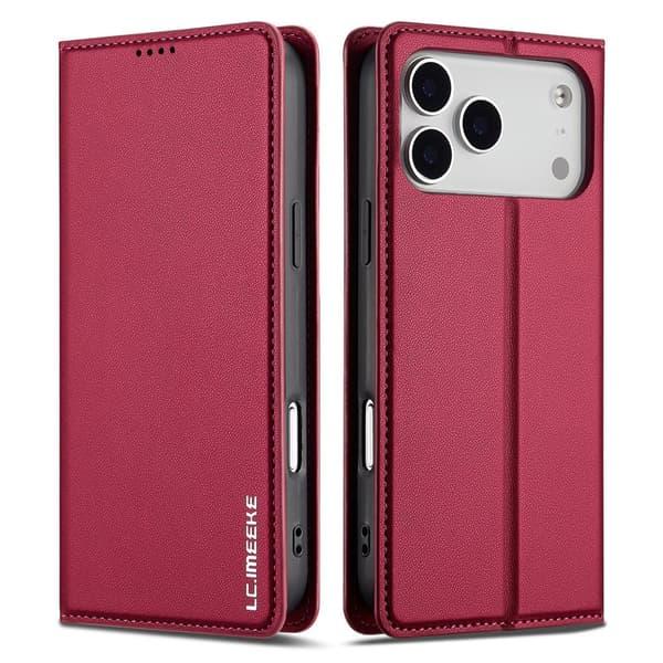 LC.IMEEKE Plånboksfodral till iPhone 18 Pro Max med kortfack och ställ Röd