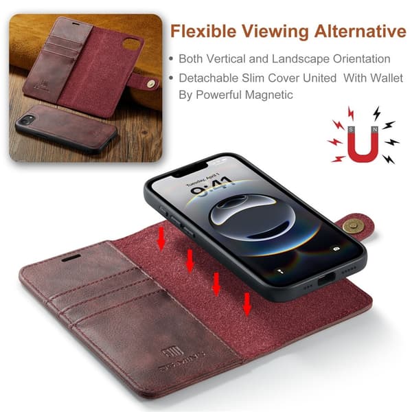 DG.MING 2-in-1 Magnet Wallet iPhone 16e Red