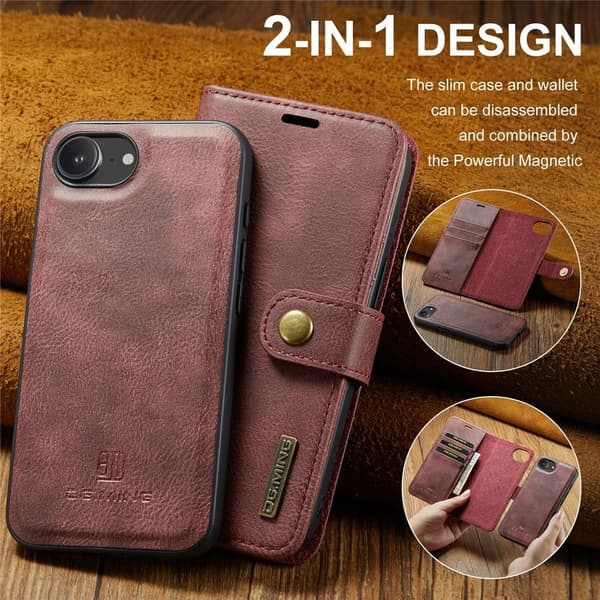 DG.MING 2-in-1 Magnet Wallet iPhone 16e Red
