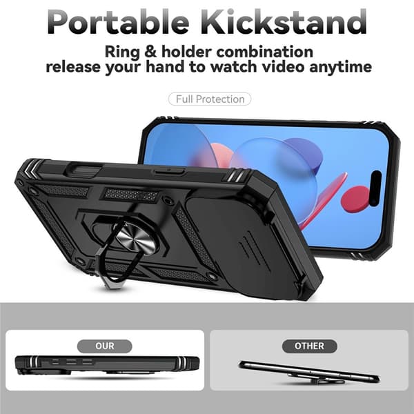Hybridskal iPhone 17 Pro Max Ring + Kameraskydd Svart