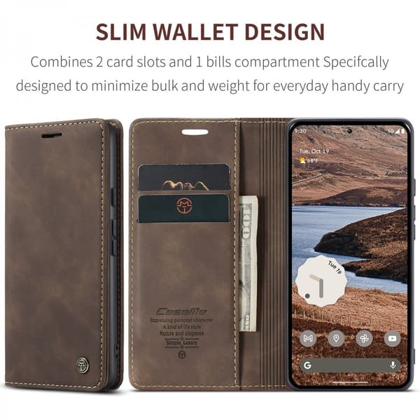 CaseMe Slim Plånboksfodral Google Pixel 10 Pro XL Brun