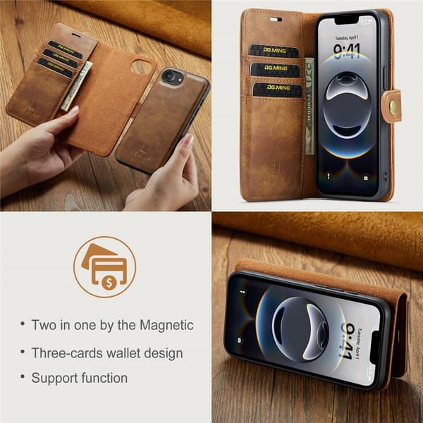 DG.MING 2-in-1 Magnet Wallet iPhone 16e Cognac