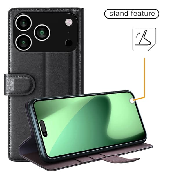 Äkta Läderfodral iPhone 17 Pro Max Svart