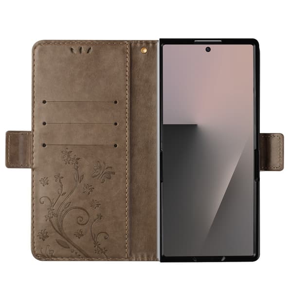 Plånboksfodral med rem med blommönster Samsung Galaxy Z Fold 8 Ultra Grå