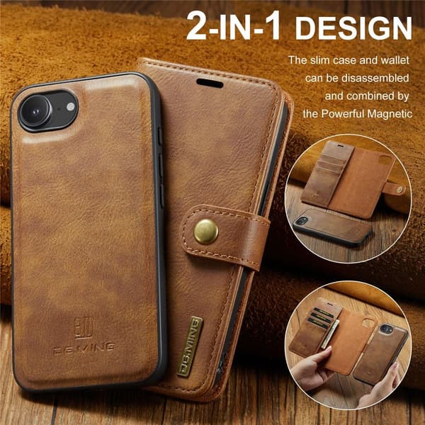 DG.MING 2-in-1 Magnet Wallet iPhone 16e Cognac