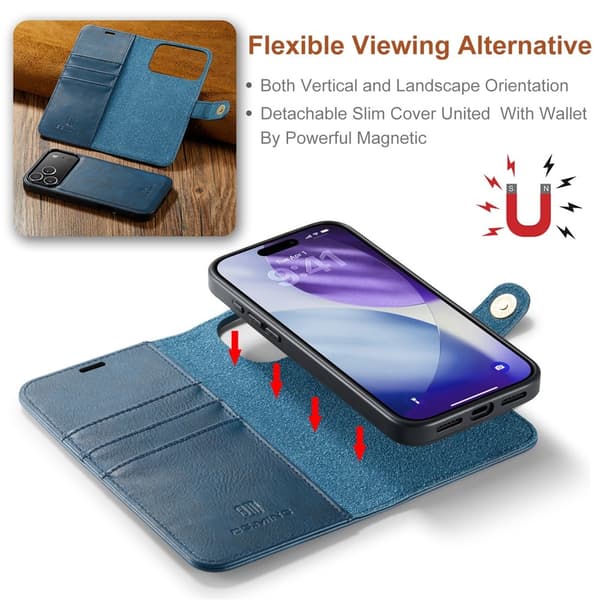 DG.MING 2-in-1 Magnet Wallet iPhone 17 Pro Max Blue