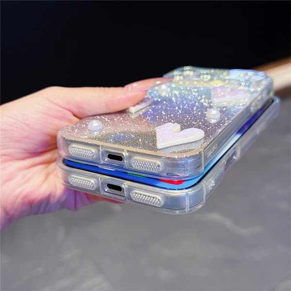 Mobilskal Glitter Hjärtan till iPhone 18 Pro Max Rosa