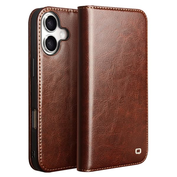 Qialino Leather Wallet Case iPhone 17 Brown