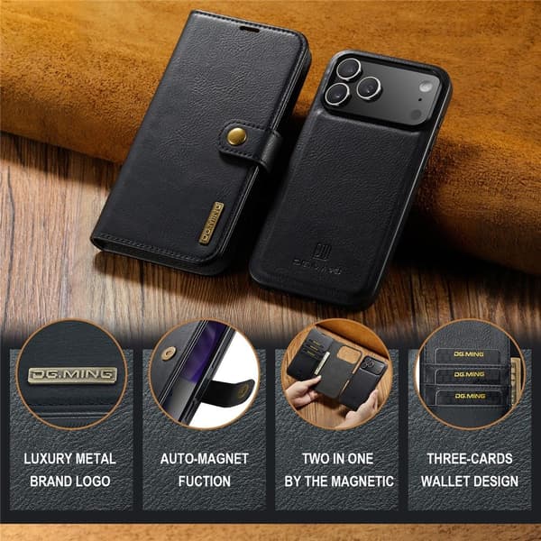 DG.MING 2-in-1 Magnet Wallet iPhone 17 Pro Black