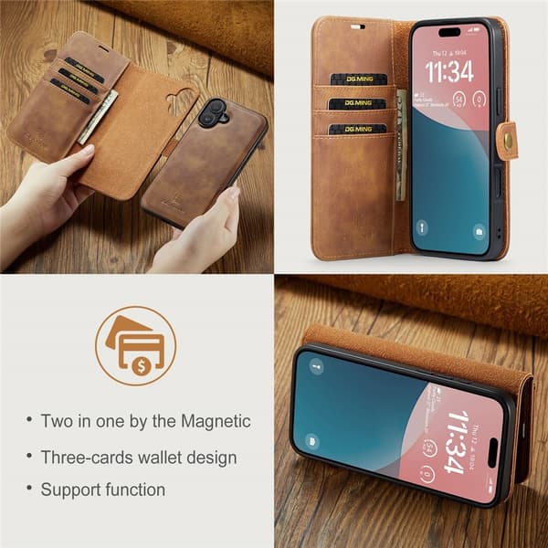 DG.MING 2-in-1 Magnet Wallet iPhone 17 Cognac