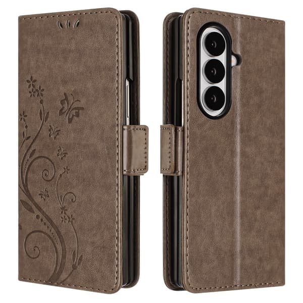 Plånboksfodral med rem med blommönster Samsung Galaxy Z Fold 8 Ultra Grå