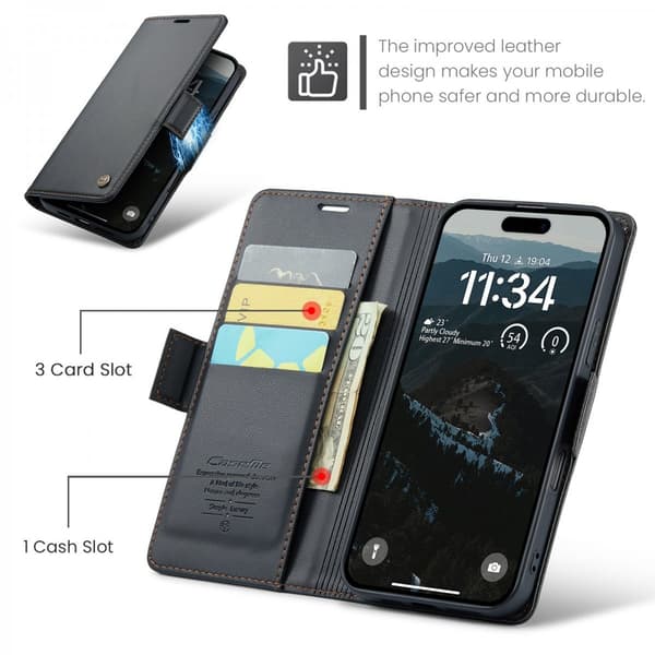 CaseMe Slim Plånboksfodral RFID-skydd iPhone Air Svart