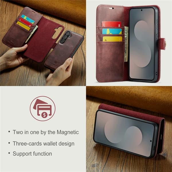 DG.MING 2-in-1 Magnet Wallet Samsung Galaxy S25 FE Red
