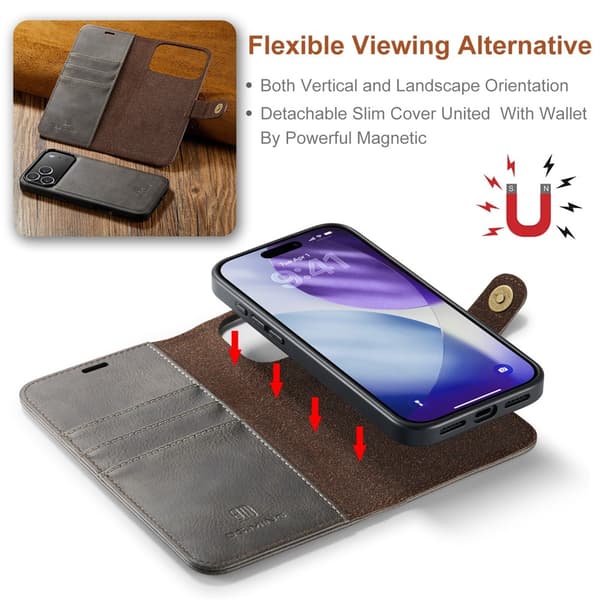 DG.MING 2-in-1 Magnet Wallet iPhone 17 Pro Max Brown