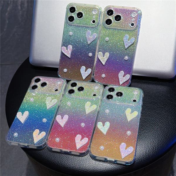 Mobilskal Glitter Hjärtan till iPhone 18 Pro Max Rosa