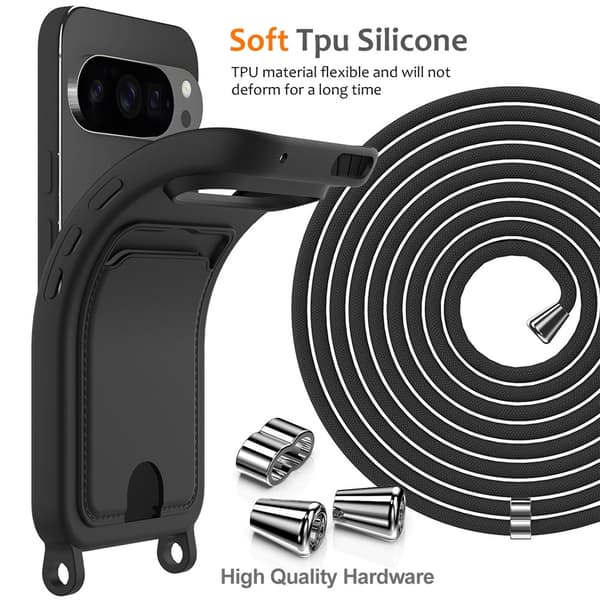Skal Google Pixel 10 Pro Halsband & Kortfack Svart