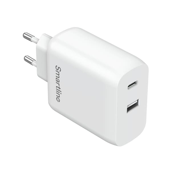 Smartline GaN 65W Snabbladdare Dual USB-C+A Vit