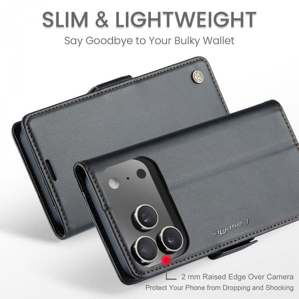 CaseMe Slim Plånboksfodral RFID-skydd iPhone 17 Pro Svart
