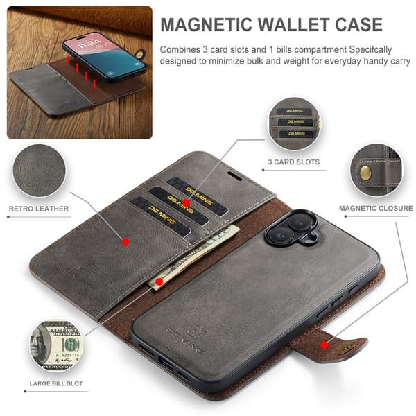 DG.MING 2-in-1 Magnet Wallet iPhone 17 Brown
