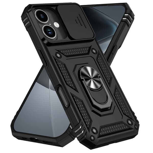 Hybridskal iPhone 17 Ring + Kameraskydd Svart